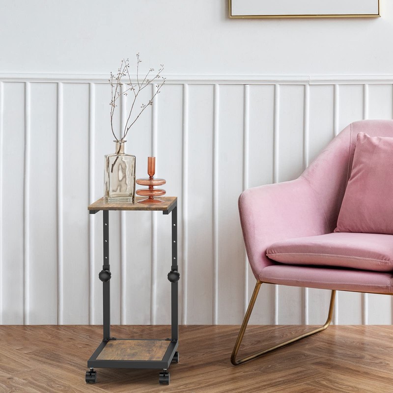 NATFAIRY C Shaped End Table with Rolling Wheels, Height Adjustable