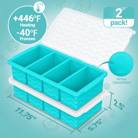 Silicone Freezer Molds for Soup with Lid – 1-Cup Soup Container Style Ice Cube Trays for Freezer, Meal Prep & Food Storage, Freeze 250mL/125mL Portions – 4 Pack