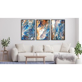 Large Framed Abstract Wall Art - Modern Colorful Flow Geode Marble Wall Pictures 16"x24" Set of 3 Contemporary Vortex Canvas Painting Prints Artwork for Living Room Bedroom Office Decor