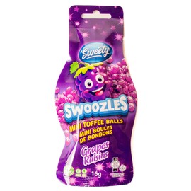 Sweety Swoozles Mini Toffee Balls Grape – 16g Display Pack – Vegan, Kosher, Gluten-Free, Nut-Free Treat