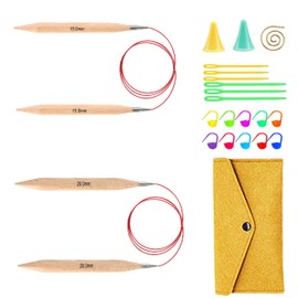 Yarniss Large Circular Knitting Needles 15mm & 20mm, Beech Wood Knitting Needles with Cable 32” for Chunky Yarn