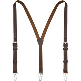ZCXQM Genuine Leather Suspenders for Men Heavy Duty Y Back Mens Suspenders for Dress Pants Groomsmen Gift in Wedding(Dark Brown, 41in-55in)
