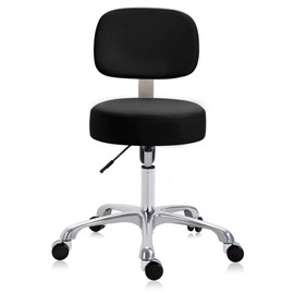 DR.LOMILOMI Extra-Wide Seat Rolling Swivel Clinic Medical Salon Stool Chair with Memory Foam 502 (with Backrest, Black)