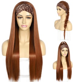 SAPPHIREWIGS Ginger Headband Wigs Yaki Straight Long Hair Wigs with Headband Attached Natural Hairline 150% Density Glueless Wigs with Headband 26inch