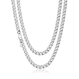 6mm Cuban Curb Chain for Men Silver Stainless Steel 24" Inches Solid Miami Cuban Link Chain Necklace Hip Hop Jewelry