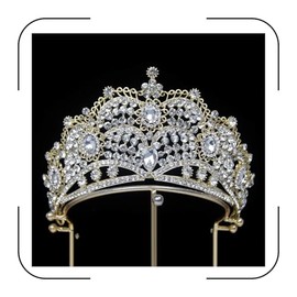 Extra Large Tiaras 3.5" Tall Pageant Crowns for Women Clear Austrian Crystal Tiara Gold Homecoming Queen Crown Big Rhinestone Headpiece for Birthday Prom Quinceanera Wedding (D-Gold)