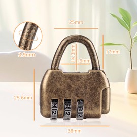 YAFIYGI Antique Lock Mini Old Bronze Combo Padlock Tiny Combination Lock for Handbags Anti Theft Brass Luggage Locks Purse Zipper Code Lock Cute Number Lock for Travel Locker