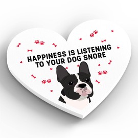Global Designs French Bulldog Happiness Is Your Dog Snoring Katie Pearson Artworks Heart Shaped Wooden Magnet