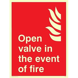Viking Signs FV368-A5P-PV "Open Valve In The Event Of Fire" Sign, Photoluminescent Vinyl Sticker, 150 mm H x 200 mm W