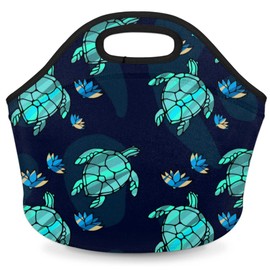 Insulated Neoprene Lunch Bag for Women Men Kids Teal Turtle Ocean Animal Nautical Floral Lunch Box Reusable Small Lunch Tote Bag Cooler Bag for School Work Picnic