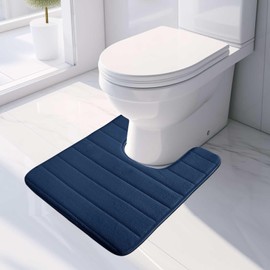 MI CASA Absorbent WC Toilet Rug Non-Slip U Shape Bath Mat Extra Soft Toilet Mat Pedestal Mat, Memory Foam Bathroom Toilet Mat for Floor, Quick-drying Machine-Washable, 50 x 60 cm (Dark Blue)