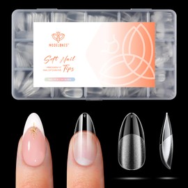 Modelones Medium Almond Nail Tips, 360pcs Pre-etched Clear Fake Nails Press On Full Cover Half Matte Acrylic Gel Kit False Tips for Extension Salon DIY at Home 15 Sizes