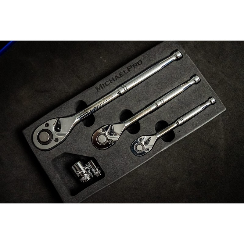 MichaelPro 3-Piece Quick-Release Ratchet Set with Teardrop Head, 90 Tooth