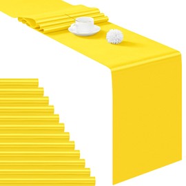 12 Pack Yellow Satin Table Runner 12×72 Inch Bright Silk Table Runner for Wedding, Party,Banquet,Events,Graduations Decoration fit Rectange and Round Table-Yellow