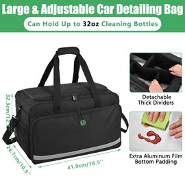 Jaffzora Large Car Detailing Bag, Cleaning Caddy for Auto Detailing Supplies, Car Cleaning Storage Trunk Organizer for Polisher and Vehicle Wash Tools, Black