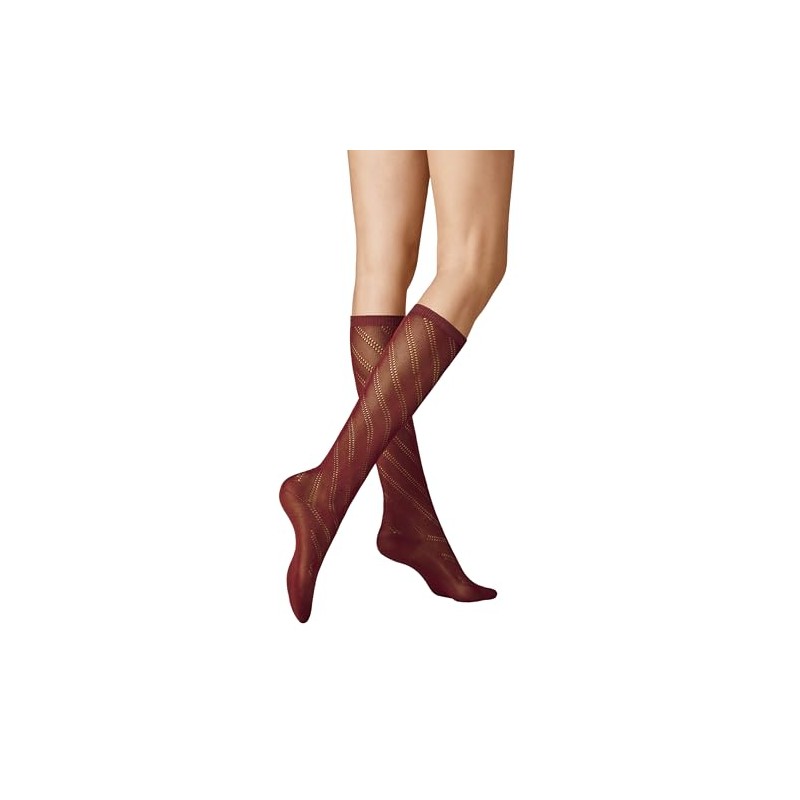 KUNERT Women's Diagonal Crochet Fashion Knee Socks, Wine 1543