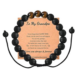 Grandpa Bracelets Gifts for Birthday Fathers Day Tiger Eye Stone Thank You Bracelet for Grandfather Papa Gifts from Grandchildren Granddaughter Grandson To My Grandpa I Love You Gifts for Christmas