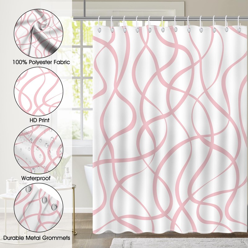 Avezano Grey Striped Shower Curtain Modern Abstract Wavy Grey Bathroom