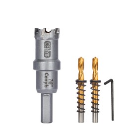 CENYB 7/8" (22mm) Tungsten Carbide Tipped Hole Saw with 2Pcs Titanium-Plated Pilot Drill Bits for Metal, Steel, Iron, Wood, Plastic