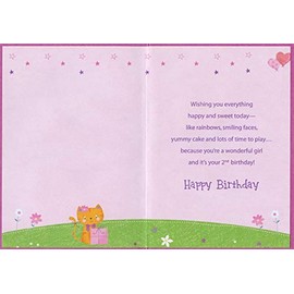 Designer Greetings Bunny, Kitten and Puppy with Rainbow Age 2 / 2nd Birthday Card for Girl