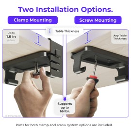 Ascrono Original No Drill Under Desk Cable Management Tray 40.6" - Premium Black Fabric Cable Management Under Desk - Clamp/Screw Mount Cord Organizer - Supports Upto 66lbs - Large