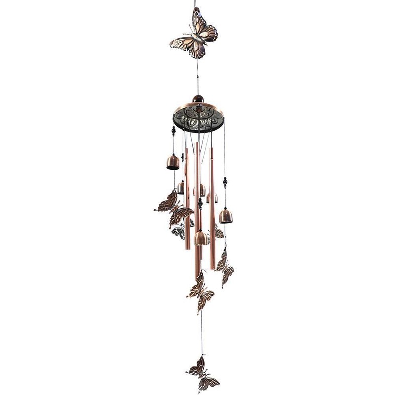 Butterfly Chimes Wrought Iron Wind Chimes with 4 Hollow Metal
