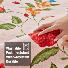 Triohero Area Rug Pink 6x9 Boho Floral Washable Area Rug Large Non Slip Carpet Fade Resistant Stain Resistant Floor Rug Pet & Kid Friendly Indoor Outdoor Rug for Living Room, Bedroom, Dining Room