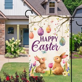 BlissYard Easter Garden Flag 12x18 Double Sided Happy Easter Garden Flags for Outside Spring Bunny Yard Flag Vintage Farmhouse Outdoor Decorations Porch Lawn Patio Seasonal Holiday Decor
