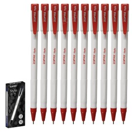 ZOFAX Stylus Ballpoint Pens, RED, Medium Point (1.0mm), Pack of 10, Biros Ball Pens, Comfort Grip, Perfect Stic Pen for School Office Home Hospital Use