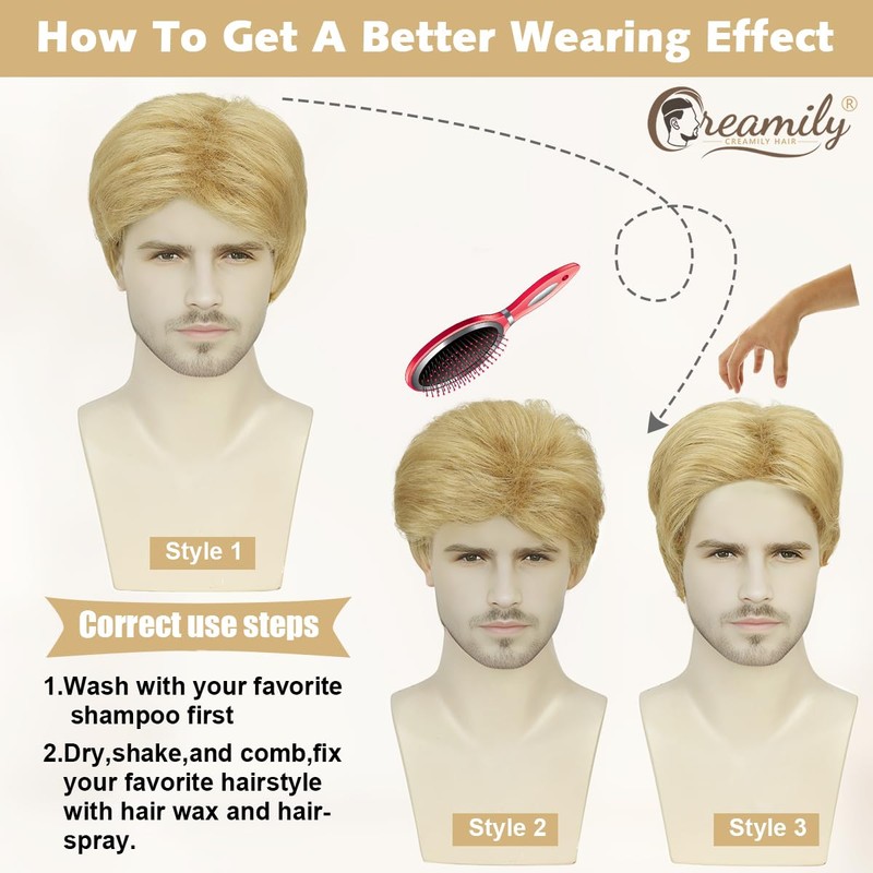 Creamily Short Blonde Wig for Men Curly Layered Natural Style