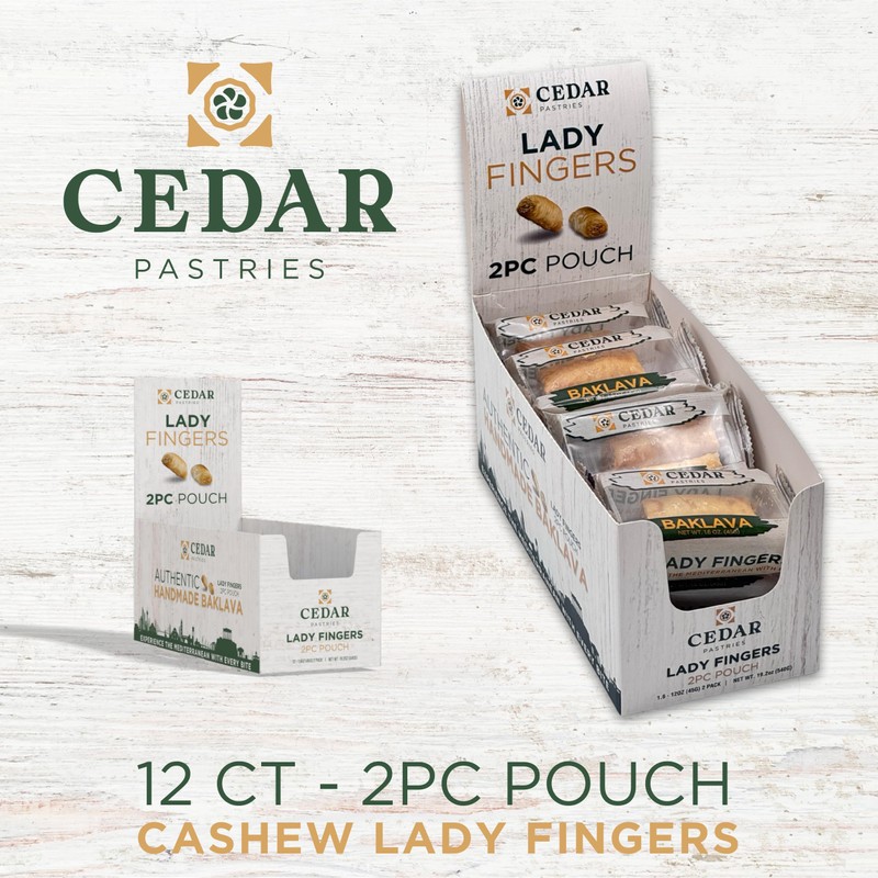 Cedar Pastries Cashew Baklava 2-Pack On-The-Go Lady Fingers (Master Box