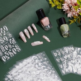 PH PandaHall 12pcs Christmas Nail Art Stickers Decals White Snowflake Nail Stickers, Winter Themed Nail Stickers Self Adhesive Flower Nail Art Supplies for DIY Christmas Nail Decoration