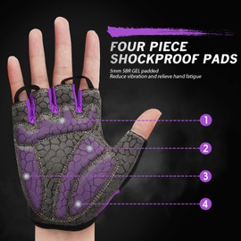 HTZPLOO Bike Gloves Cycling Gloves Biking Gloves for Men Women with Anti-Slip Shock-Absorbing Pad,Light Weight,Nice Fit,Half Finger Bicycle Gloves (Black&Purple, Large)