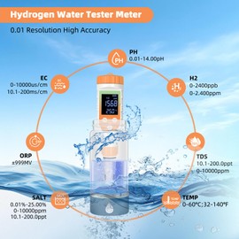 7-in-1 Hydrogen Water Tester, Digital pH TDS EC ORP Salt Temp Meter for Drinking Water, Filtered Water, Juice, Coffee, Hydrogen-Rich Water Bottle Tester