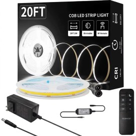 High Quality Cob LED Strip Lights Dimmer Kits Flexible USB Connected Smart LED Strip for Home Decoration 24V Plastic Body VoiceEmitting Color: Warm White, Lamp Power(W): 24, Length: 20FT/6M