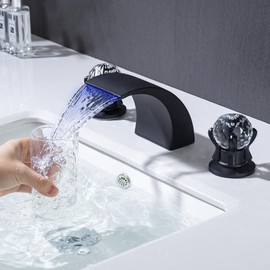 senlesen Matte Black 8-Inch Widespread LED Bathroom Sink Faucet 3 Hole 2 Handle Mixer Tap