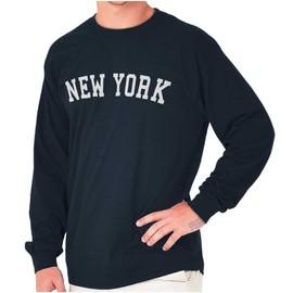 New York Simple Traditional Classic Long Sleeve Tshirt Men Women Navy