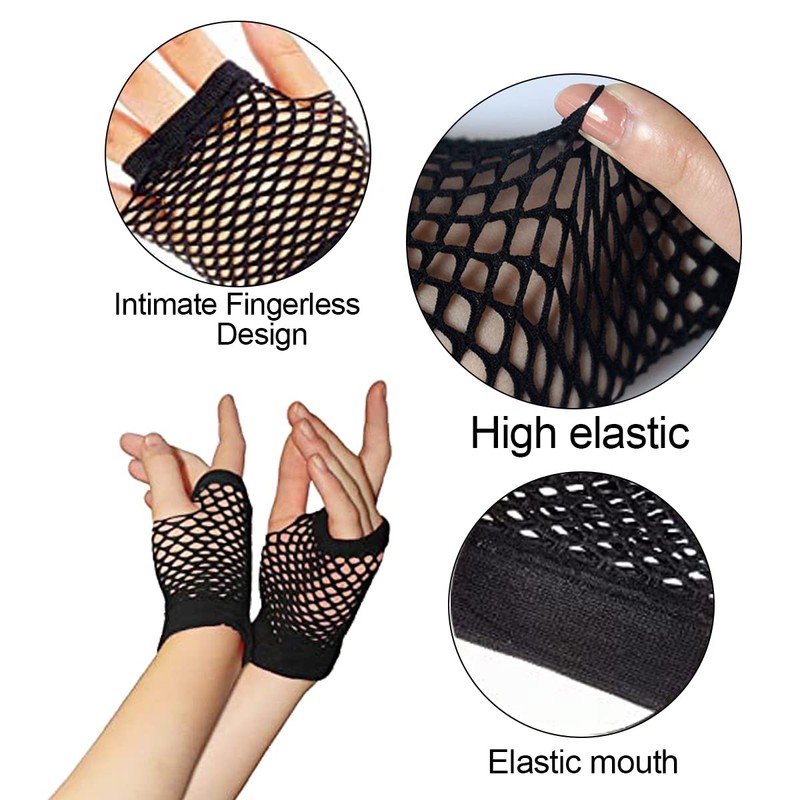 SamHeng Short Fishnet Gloves, 1 Pair Yellow Pierced Nylon Fingerless