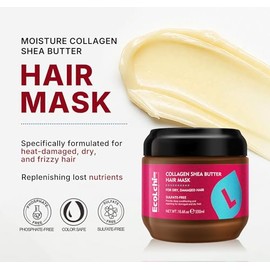 Mascarilla de colágeno de manteca de karité para el cabello, reparación profunda, colágeno, manteca de karité, tratamiento capilar para cabello seco y dañado, todo tipo de cabello, 18.6 oz 18.6 fl oz