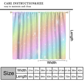 VUMIVI Rainbow Glitter Curtains Boho Colorful Gradient Pastel Stars Shiny Window Treatments for Kitchen Kids Boys Girls Bedroom Living Dining Room 42" W X 44.5" L