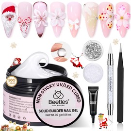 Beetles 3D Gel Nail Art-Snowy Cone 5 in 1 Non-Sticky Hand Extension with Rhinestones & Pearls & Glue Double-Head Pen for Women DIY Salon,White Solid Builder Nail Gel, UV&LED Lamp Cured Needed