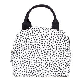 Steel Mill & Co Insulated Lunch Tote Bag for Women, Large Capacity Cooler Lunch Box, Cute Lunch Bag for Adults, Mini Cooler with Zipper Closure, Pockets, and Sturdy Handles (Black Dots)