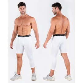 Niksa 1/2 Pack Men's Compression Pants, 3/4 One Leg Compression Tights Men Basketball Leg Sleeve Athletic Base Layer Leggings