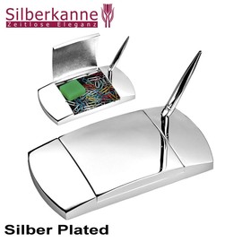 Silberkanne Writing Set Tray with Ballpoint Pen 17 x 10 cm Premium Silver Plated Elegant Silver-Plated Ready to Give as a Gift with Stylish Gift Packaging