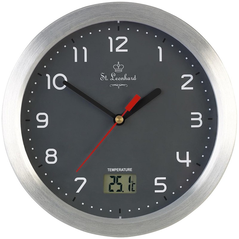 St. Leonhard Shower Clock: Bathroom Wall Clock with LCD Thermometer,