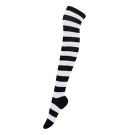 Intgoodluckycc Striped Womens Over The Knee Socks, Thigh High Socks for Women, Long Knee High Stockings Leg Warmers (1 Pair - Black and White Stripes)