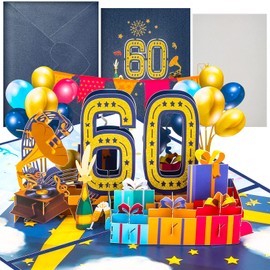 Geburtstagskarte 60. 3D Pop Up Karte zum 60 Jahrestag Geburtstag Grußkarte Geburtstagskarten mit Umschlag für Männer Frauen Mütter Freunde Hochzeitstag Romantik Geschenk-Karte Geburtstagsgeschenk