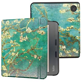 Caweet Case for Kobo Libra Colour (Model:N428, 2024 Release), Ultra Lightweight PU Leather Shell Cover with Auto Wake/Sleep, Almond Blossom