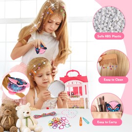 Hair Gem Stamper, Hair Accessories Kit with 180 Rhinestones, Girls' Toys, Hair Diamonds Stapler with Nail Stickers, Tweezers