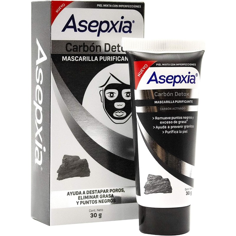 ASEPXIA Carbón Detox Mascarilla Purificante, Remueve puntos negros y exceso